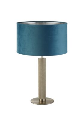 Searchlight London EU65721TE geribbelde tafellamp met blauwgroene fluwelen kap