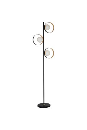 Searchlight Orbital EU8143BGO zwart met goudkleurige vloerlamp en opaal glas