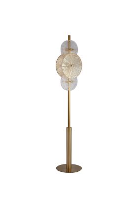 Searchlight Wagon Wheel EU88212-6BZ messing vloerlamp met glas
