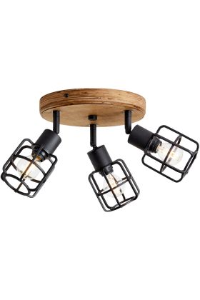 Brilliant Gwen 99760/66 zwart stalen spot met hout