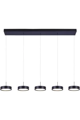 Freelight Alieno H3405Z zwarte langwerpige hanglamp met vijf schijfvormige pendels