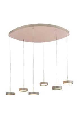 Freelight Alieno H3466C creme kleurige hanglamp met ovale plafondplaat en zes pendels