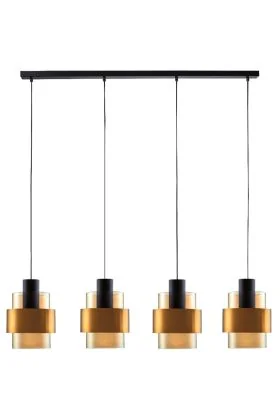 Freelight Chiasso H5104GD zwarte hanglamp met vier amber glazen kappen met gouden band