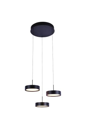 Freelight Alieno PL3433Z zwarte hanglamp met drie schijfvormige pendels en een ronde plafondplaat