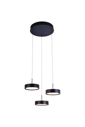 Freelight Alieno PL3433Z zwarte hanglamp met drie schijfvormige pendels en een ronde plafondplaat