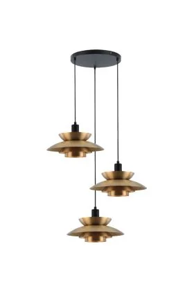 Freelight Muschio PL3833BG zwarte hanglamp rond met drie goudkleurige gelaagde kappen