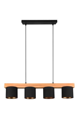 Trio Cameron R30654002 houten hanglamp met zwarte kapjes