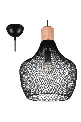 Trio Valeria R31281932 zwarte hanglamp met hout