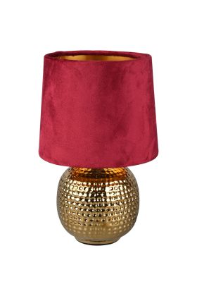 Trio Sophia R50821010 goud kleurige tafellamp met rood fluwelen kap