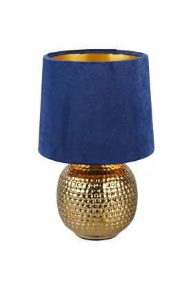Trio Sophia R50821012 goud kleurige tafellamp met kap van blauw fluweel