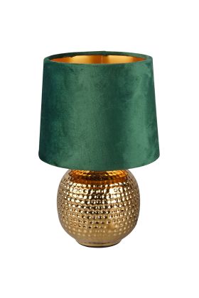 Trio Sophia R50821015 goud kleurige tafellamp met kap van groen fluweel
