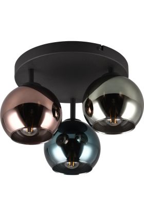 Trio Sheldon R61303017 plafondlamp met blauw, groen en koperkleurig glas