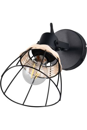 Casalum Jerome R86231732 zwarte wandspot met rotan