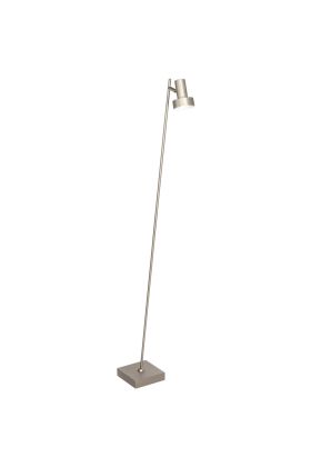 Freelight Lunata S9091S staal kleurige vloerlamp met vierkante voet en dunne buis met in de top een spotje