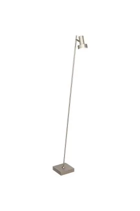 Freelight Lunata S9091S staal kleurige vloerlamp met vierkante voet en dunne buis met in de top een spotje