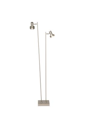 Freelight Lunata S9092S stalen vloerlamp met vierkante voet en twee dunne buizen met in beide toppen een spot met schakelaar