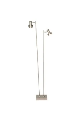 Freelight Lunata S9092S stalen vloerlamp met vierkante voet en twee dunne buizen met in beide toppen een spot met schakelaar