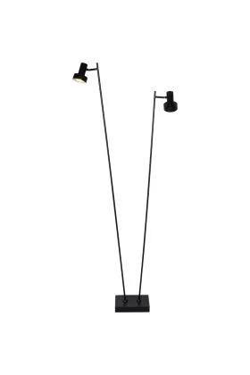 Freelight Lunata S9092Z zwarte vloerlamp met vierkante voet en twee dunne staande buizen met in iedere top een spotje