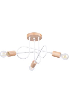 Sollux Ember SL.1474 witte plafondlamp met houten delen