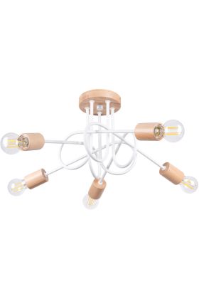 Sollux Ember SL.1475 witte plafondlamp met houten delen