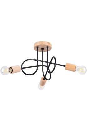 Sollux Ember SL.1477 zwarte plafondlamp met houten delen