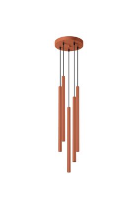 Sollux Pastelo SL.1528 oker rode hanglamp met vijf buisvormige kappen