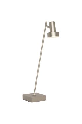 Freelight Lunata T9091S stalen tafellamp met vierkante voet en dunne buis met in de top een spotje met een zwart schakelaartje