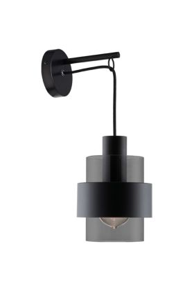 Freelight Chiasso W5101Z zwarte wandlamp met hangende rookglazen kap met zwarte band