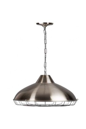 ETH Casarano 05-HL4346-17 staalkleurige hanglamp met staalkleurig rek onder de kap hangend aan een ketting met zwartwit strijkijzersnoer