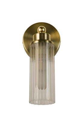 Searchlight Imperial 29981SB badkamerlamp met hangende ribbelglazen kap en mat messing wandplaatje