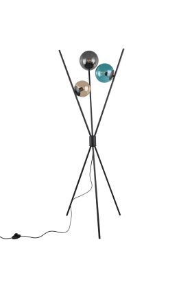 Trio Lance 403400317 driepoot met drie bolvormige glazen in amber, turquoise en rookglas