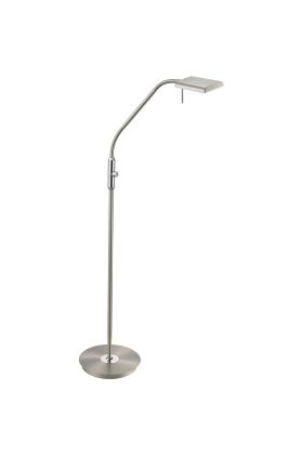 Trio Bergamo 420910107 staalkleurige vloerlamp met rechhoekige kop als leeslamp met dimmer aan de paal