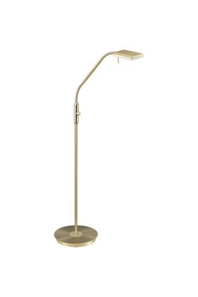 Trio Bergamo 420910108 met messing vloerlamp met rechhoekige kop als leeslamp met dimmer aan de paal