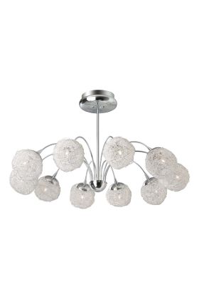 Brilliant Belis chromen plafondlamp met een diameter van 63cm en 10 bollen van metaal gaas