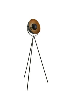 Searchlight Blink zwarte tripod met zwarte schaal als kap met goudkleurige binnenzijde en zwarte kap over de lichtbron