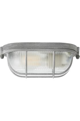 Brilliant Bobbi 94458/70 industriele betongrijze plafondlamp met dik ribbelglas en beschermend rooster