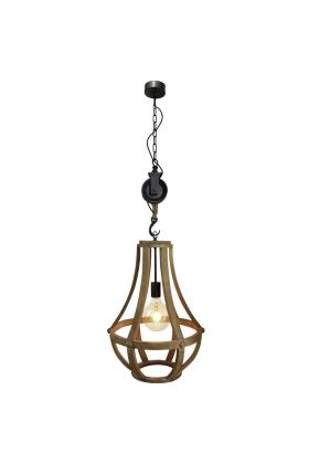 Brilliant Church 93399/45 druppelvormige houten hanglamp met zes spijlen aan een ketting met katrol