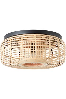 Brilliant Crosstown 97181/06 ronde plafonniere met zwarte plafondlamp en kap van dunne takjes bamboe