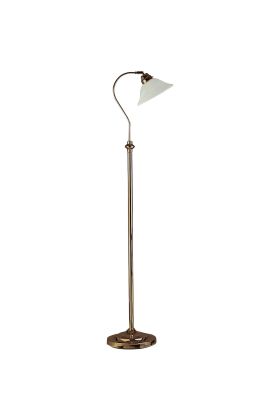 Searchligh Adjust antiek messing vloerlamp met scavo glazen kap