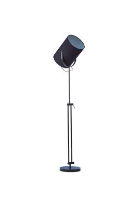 Brilliant Fidel 92711/06 zwarte vloerlamp met scharnierende arm en grote cilindervormige kap van textiel