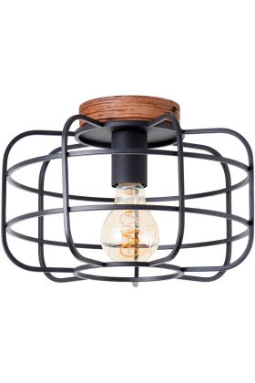 Brilliant Gwen 99706/66 industriele plafondlamp met houten plafondplaat en metalen rooster van 7 spijlen