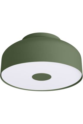 Sollux Omiq groene plafonnière met een diameter van 30 cm en een hoogte van 15 cm van metaal met een kunststof blender