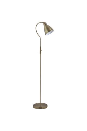 Searchlight Proza EU5026AB antiek bronzen vloerlamp met richtbare metalen ronde kap en een klikschakelaar aan de stang