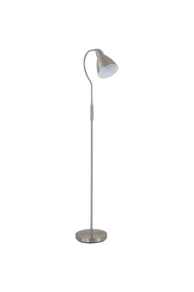 Searchlight Proza EU5026SN mat staal kleurige vloerlamp met richtbare metalen ronde kap en een klikschakelaar aan de stang