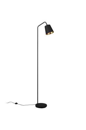 Reality Buddy zwarte vloerlamp van 148 cm hoog met zwart spotje van textiel met goudkleurige binnenzijde