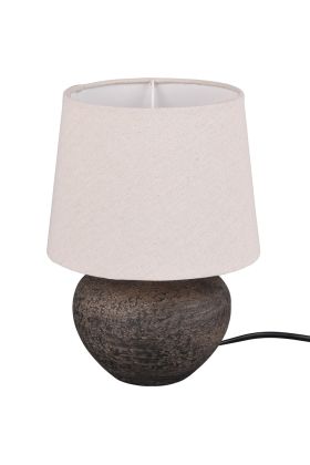 Trio Lou R50961844 tafellampje met bruine voet van keramiek en grijze lampenkap van textiel