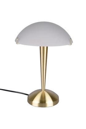 Trio Pilz R59261008 mat messing tafellampje met wit glazen schaal als kap