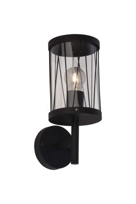 Brilliant Reed 44681/63 zwarte staande buiten wandlamp met cilindervormig glas en spijlen