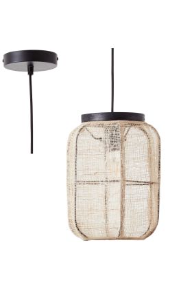 Brilliant Tanah 99602/76 hanglamp met zwarte pendel en cilindervormige kap van jute