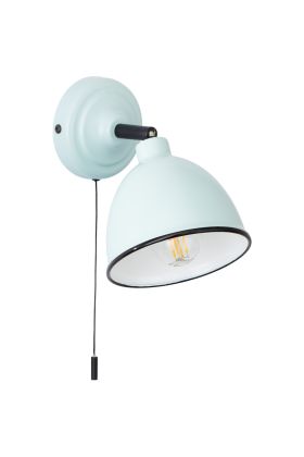Brilliant Telio 97002/40 licht blauw wandspotje van metaal met zwarte rand en trekschakelaaar
